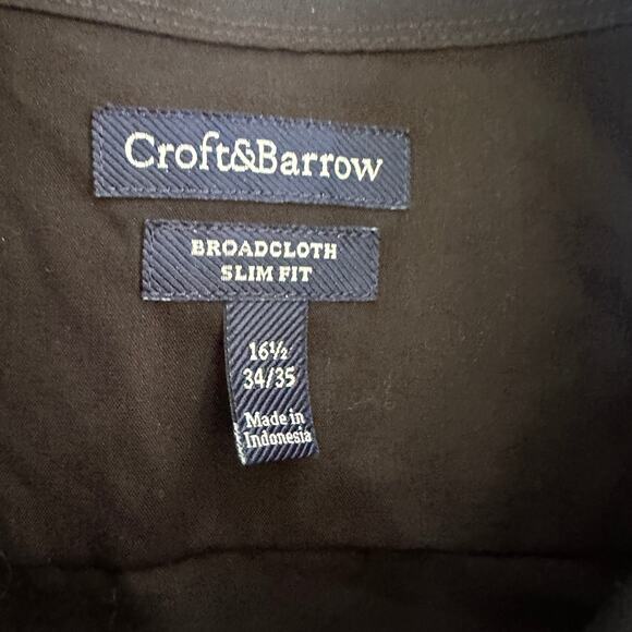 Croft & Barrow Men's Black Broadcloth Slim Fit Button Up Shirt‎ 16.5" Neck 34/35 - Picture 5 of 9